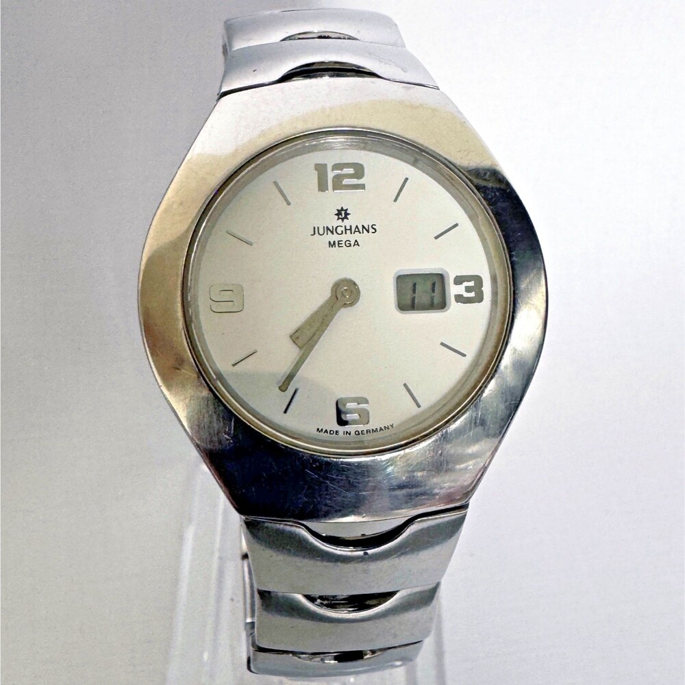 Rare Vintage Junghans MEGA Funkuhr Sapphire 32mm DCF-77 30/4312 Steel